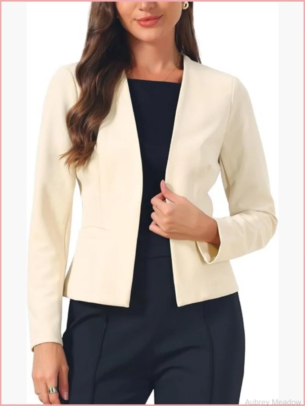 Womens Collarless Blazer Open Front Long Sleeve Suit Jacket Business Casual